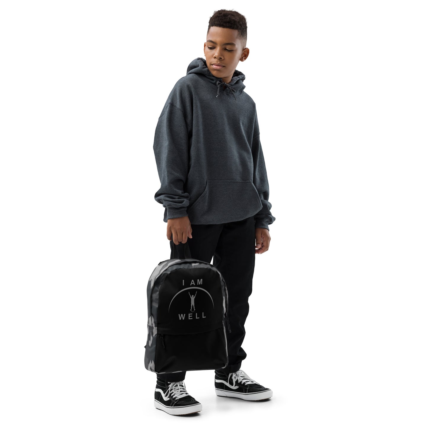 I AM WELL Backpack - Black and Grey Multi-Cam w/ Grey and Black Logos - Young Man