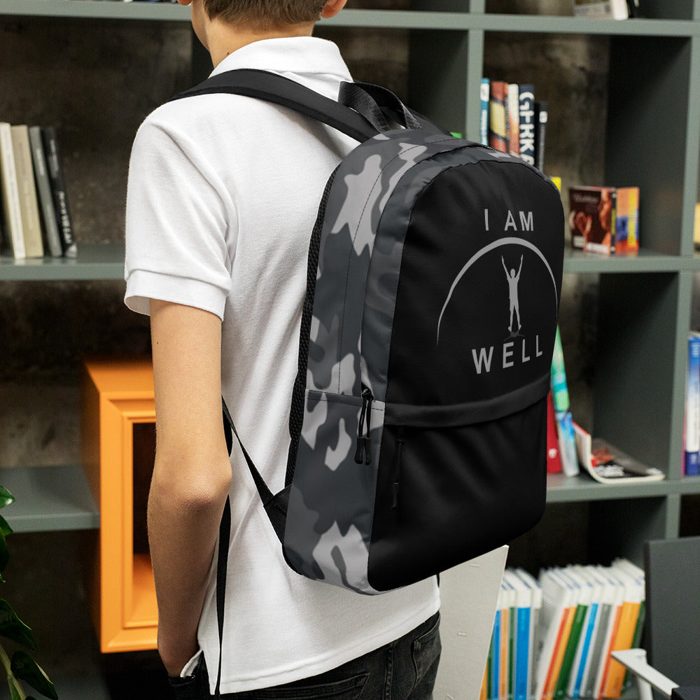 I AM WELL Backpack - Black and Grey Multi-Cam w/ Grey and Black Logos - Young Man