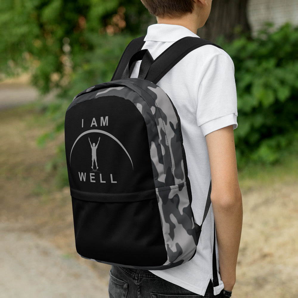 I AM WELL Backpack - Black and Grey Multi-Cam w/ Grey and Black Logos - Young Man
