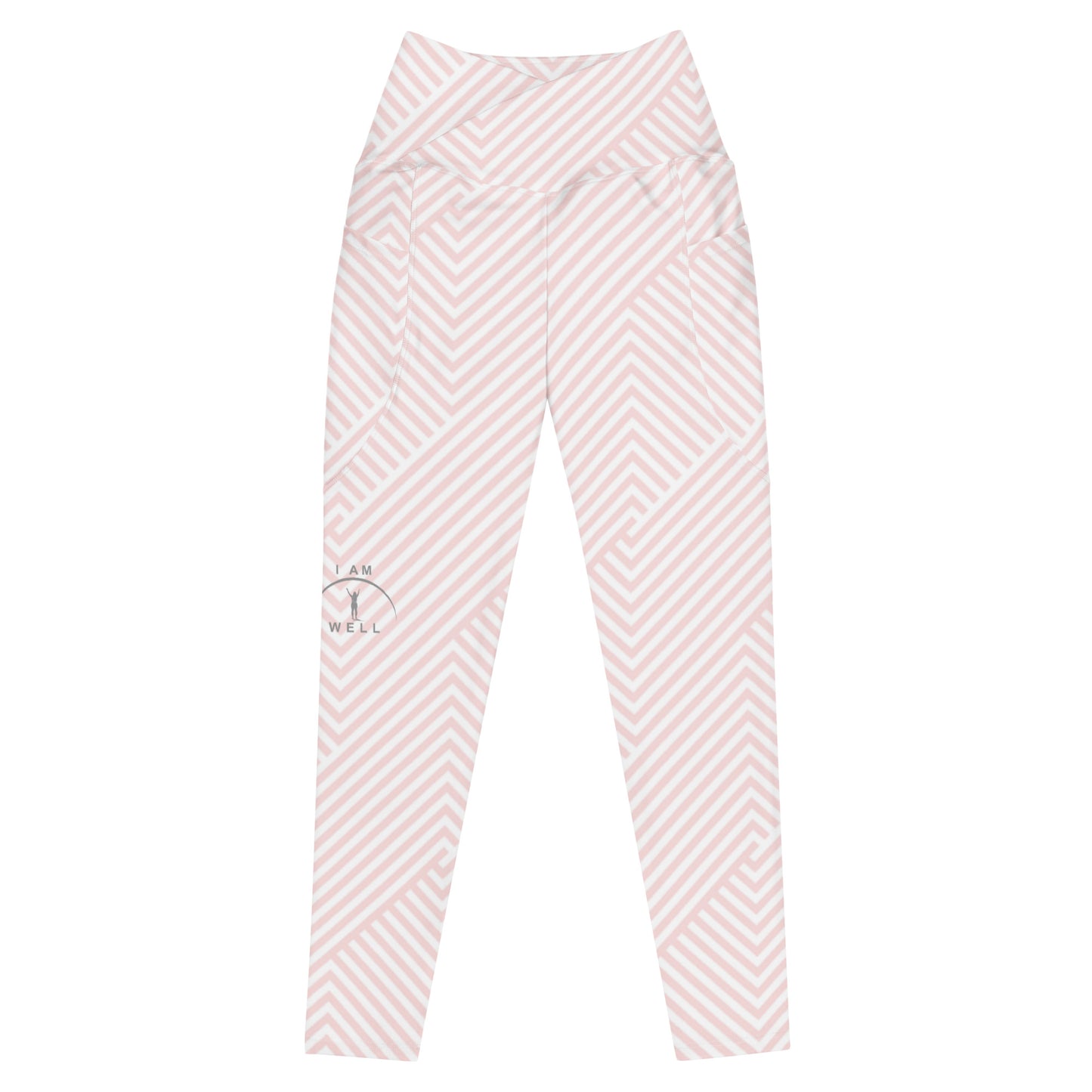 I AM WELL Women's Crossover Leggings with Pockets Pink w/ Grey Logo