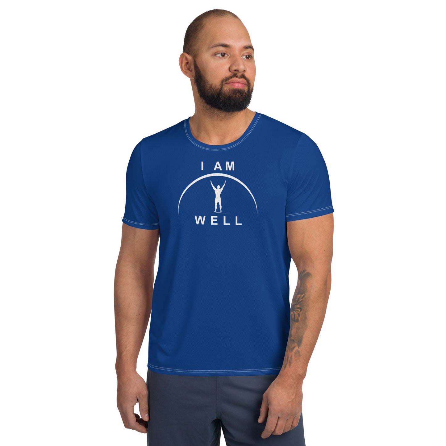 I AM WELL Men's Ultra-Lightweight Performance Athletic T-Shirt - Sheepdog Blue w/ White Logo