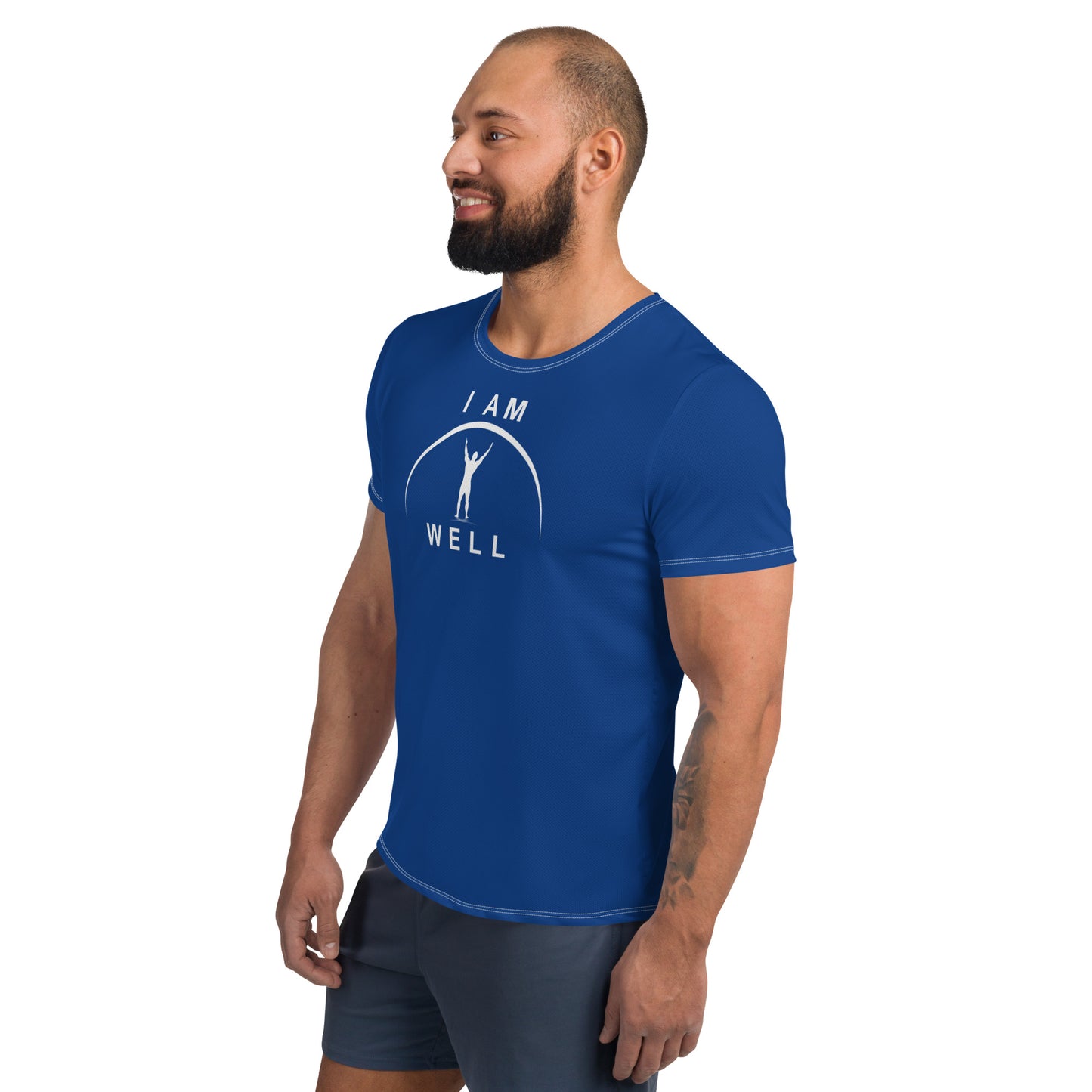 I AM WELL Men's Ultra-Lightweight Performance Athletic T-Shirt - Sheepdog Blue w/ White Logo