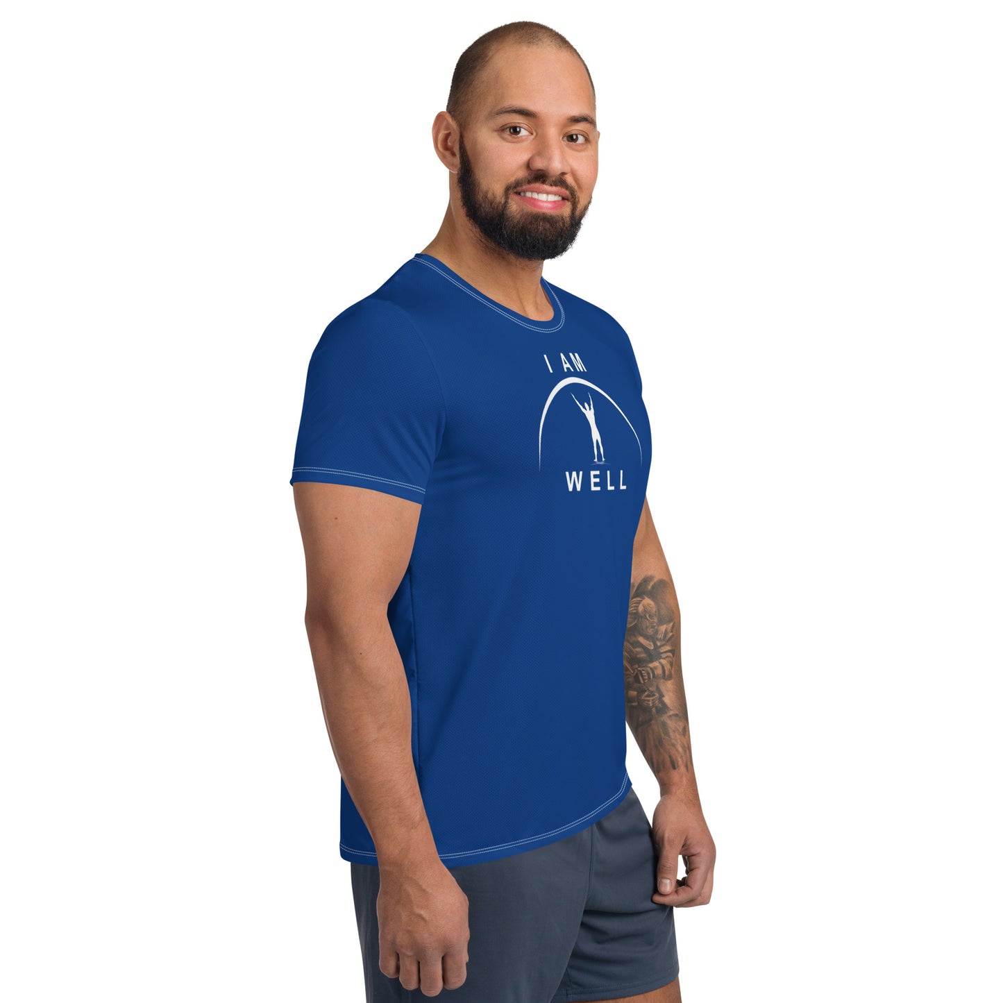 I AM WELL Men's Ultra-Lightweight Performance Athletic T-Shirt - Sheepdog Blue w/ White Logo