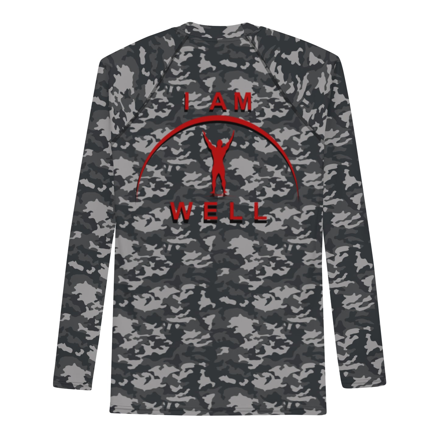 I AM WELL Men's Rash Guard - Midnight Camo w/ Red Logo, Strong & Courageous