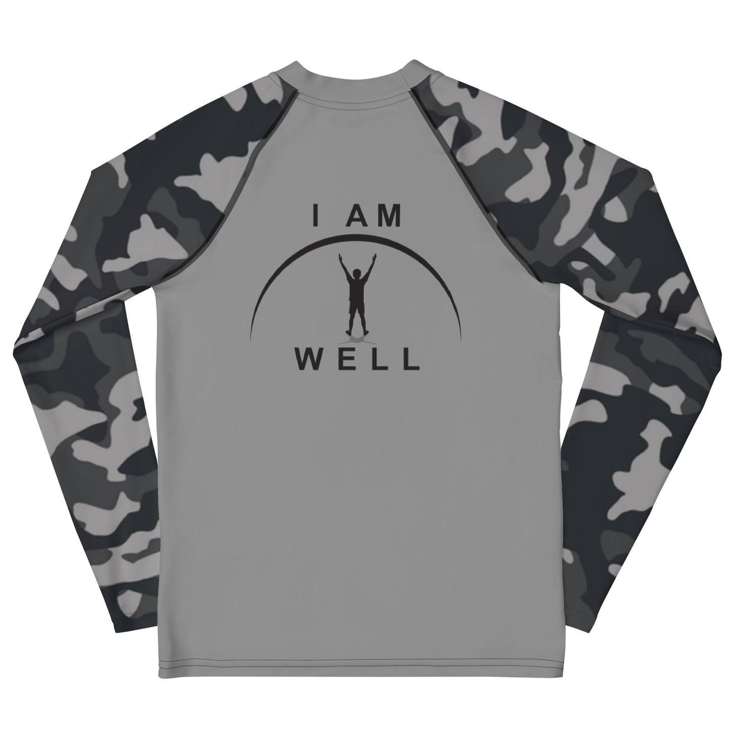 I AM WELL Young Men's Rash Guard Camo and Grey w/ Black Logo