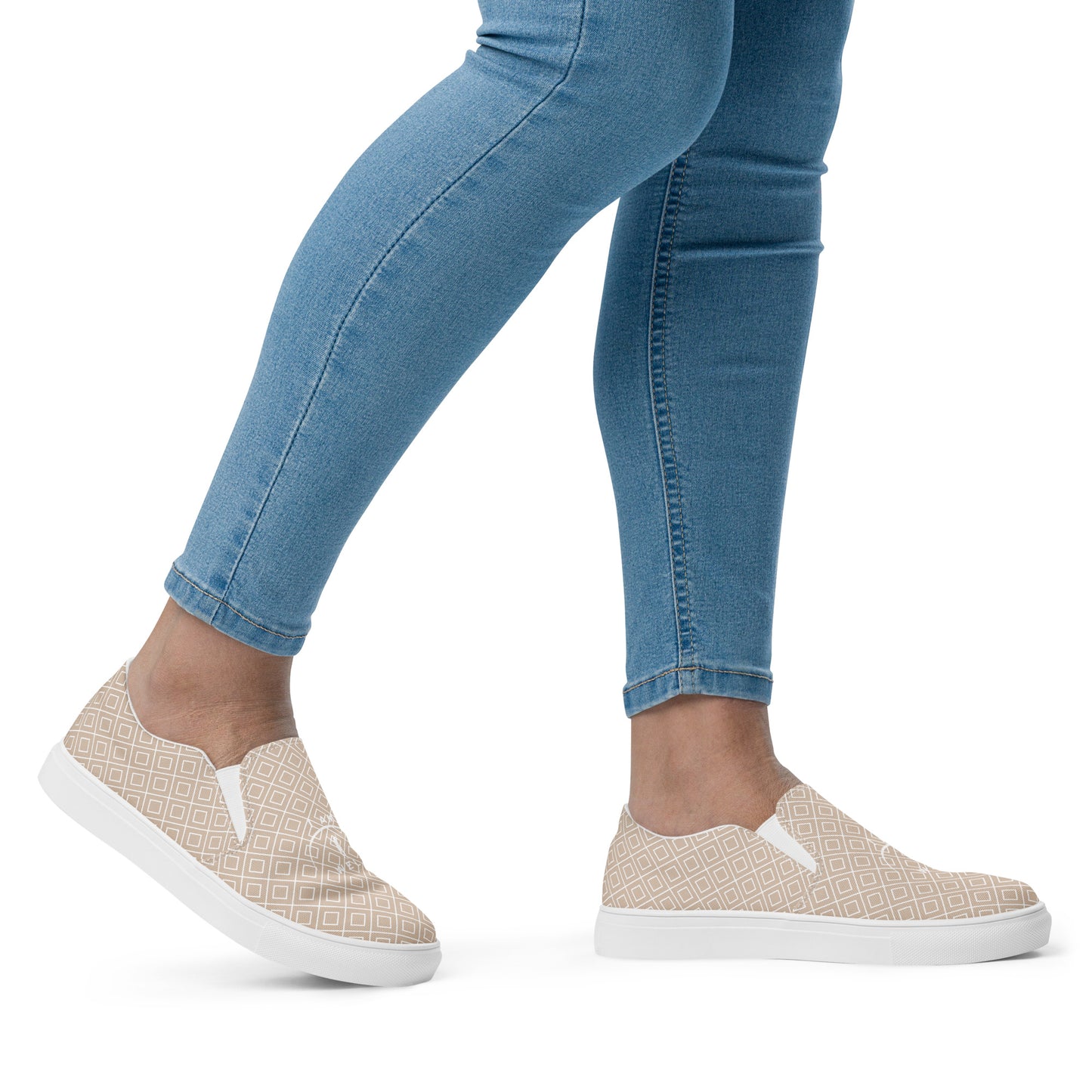 I AM WELL Women’s Slip-on Canvas Shoes Beige w/ White Logo
