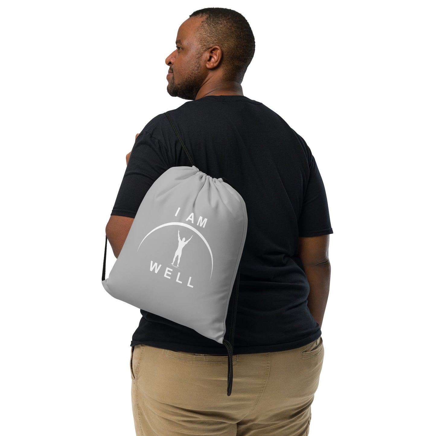I AM WELL Men's Drawstring Bag - Silver w/ White Logo