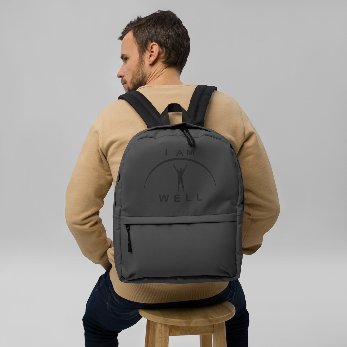 I AM WELL Men's Backpack - Dark Grey w/ Black Logo