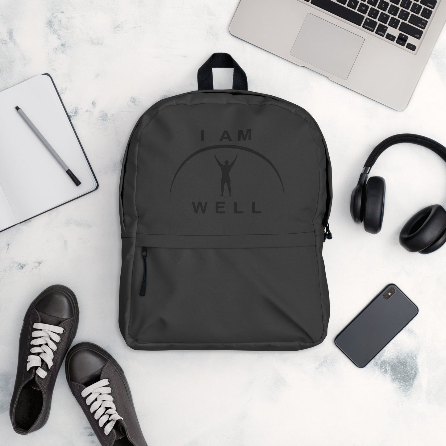 I AM WELL Men's Backpack - Dark Grey w/ Black Logo