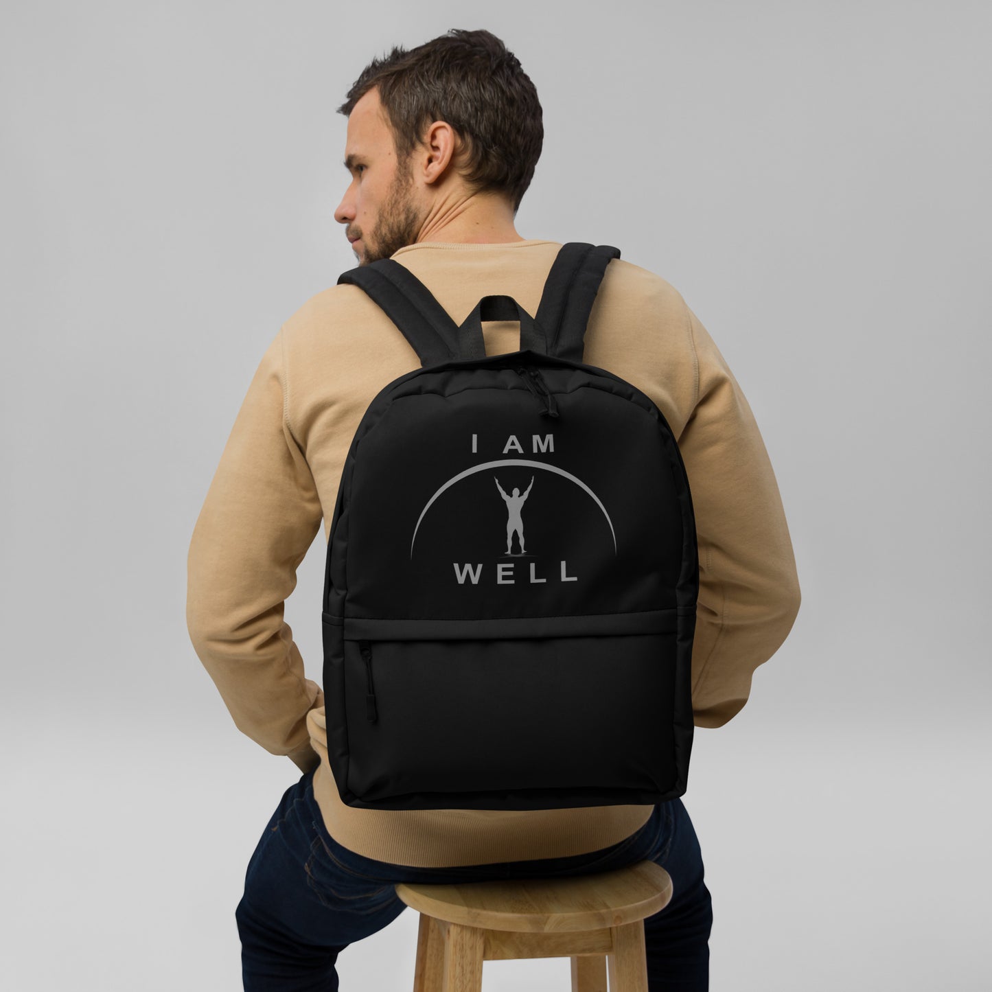 I AM WELL Men's Backpack - Black w/ Grey Logo