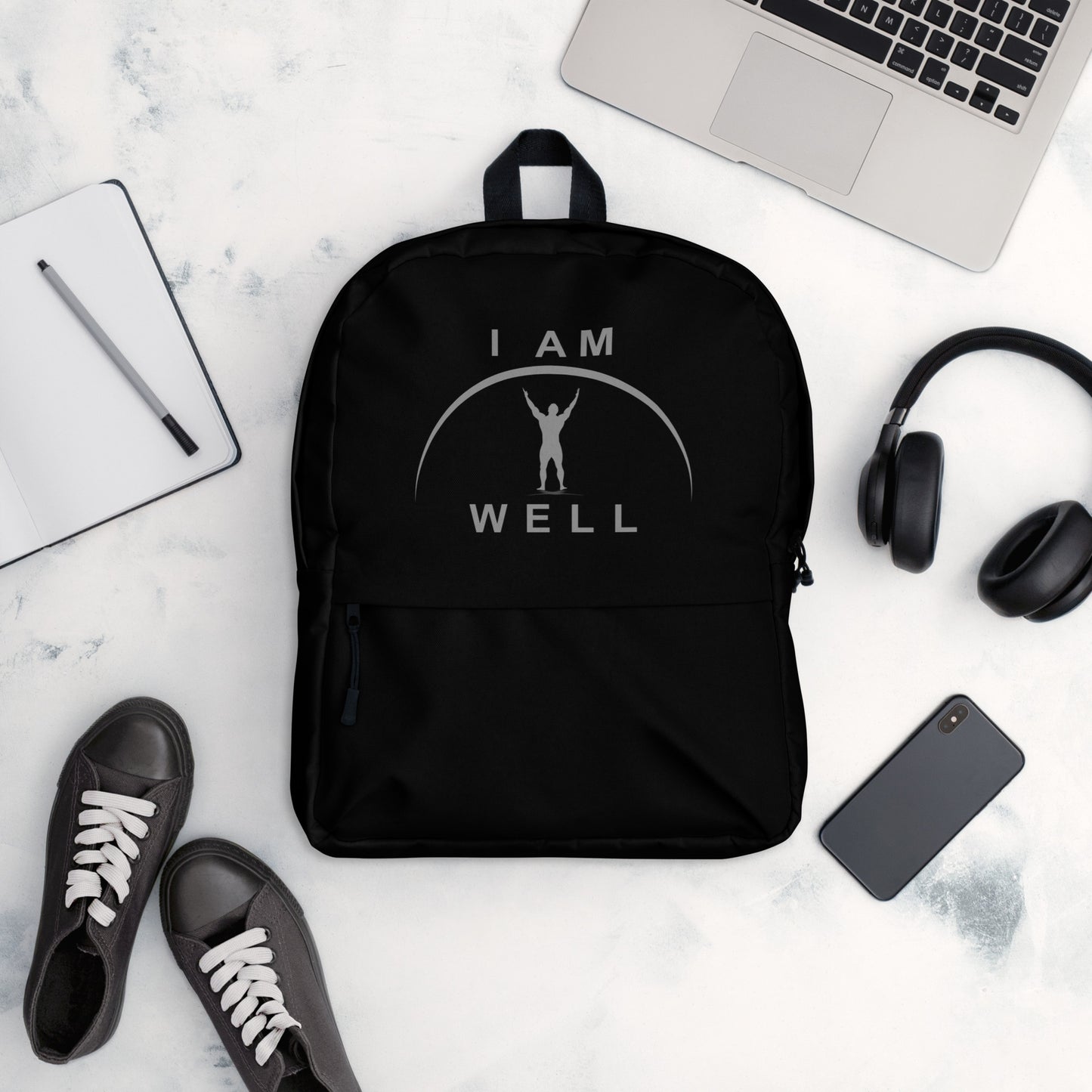 I AM WELL Men's Backpack - Black w/ Grey Logo