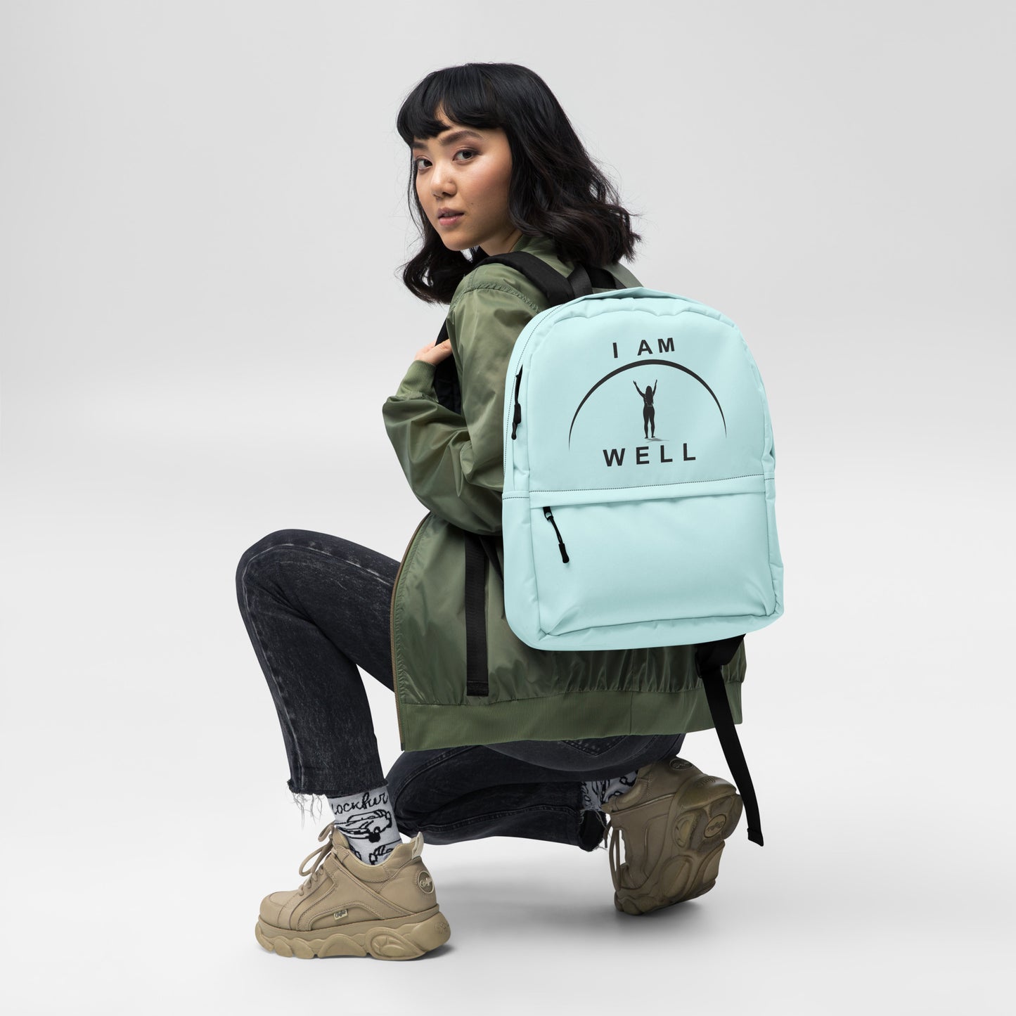 I AM WELL Women's Backpack - Light Blue w/ Black Logo