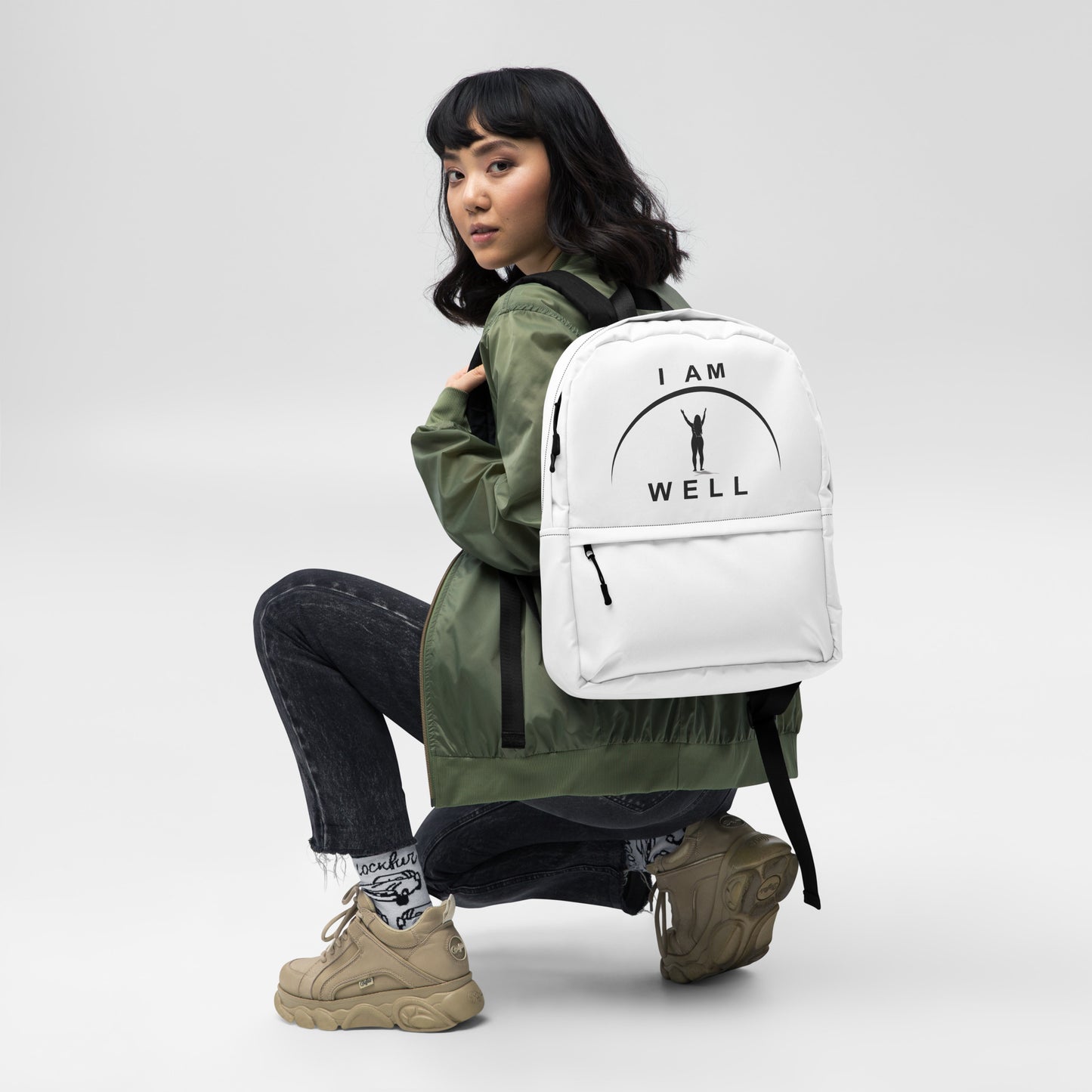 I AM WELL Women's Backpack - White w/ Black Logo