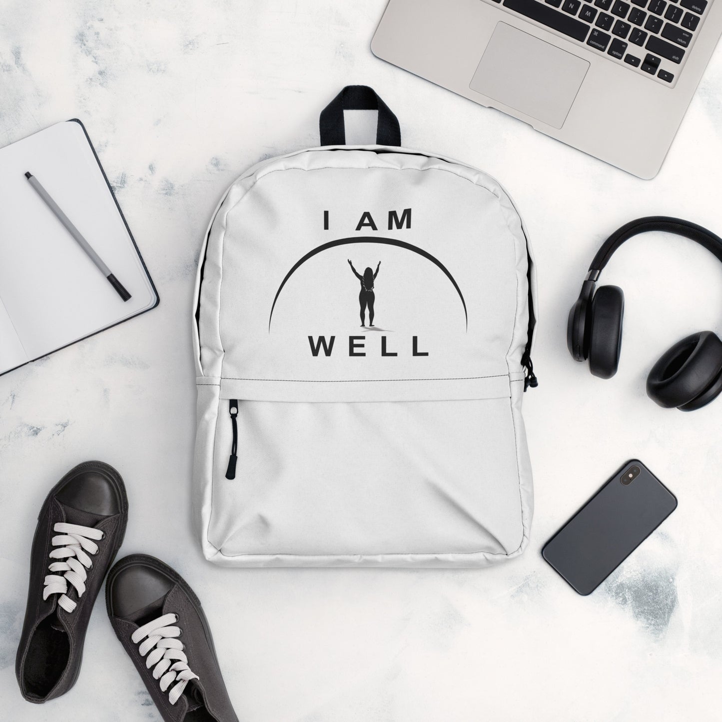 I AM WELL Women's Backpack - White w/ Black Logo