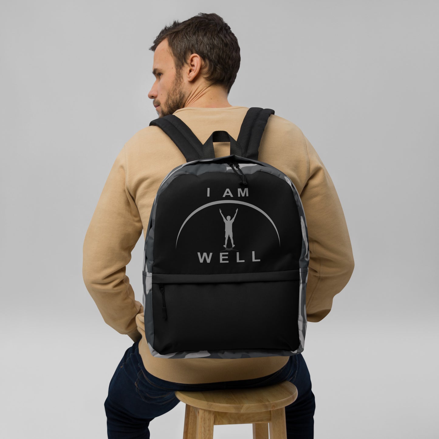 I AM WELL Backpack - Black and Grey Multi-Cam w/ Grey and Black Logos - Young Man