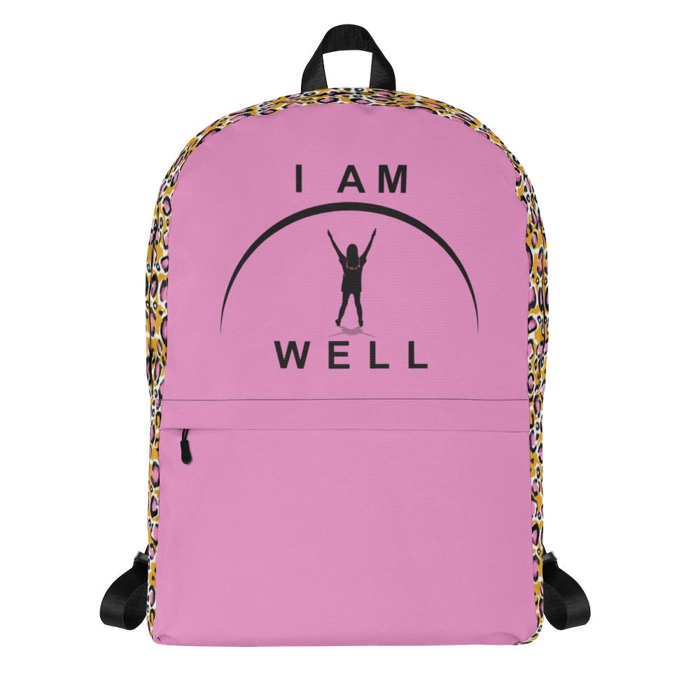 I AM WELL Backpack - Pink Cheetah w/ Black Logo - Young Lady