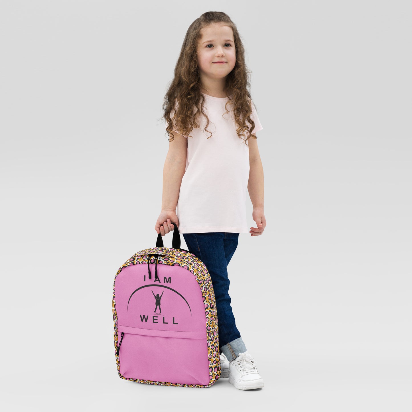 I AM WELL Backpack - Pink Cheetah w/ Black Logo - Young Lady