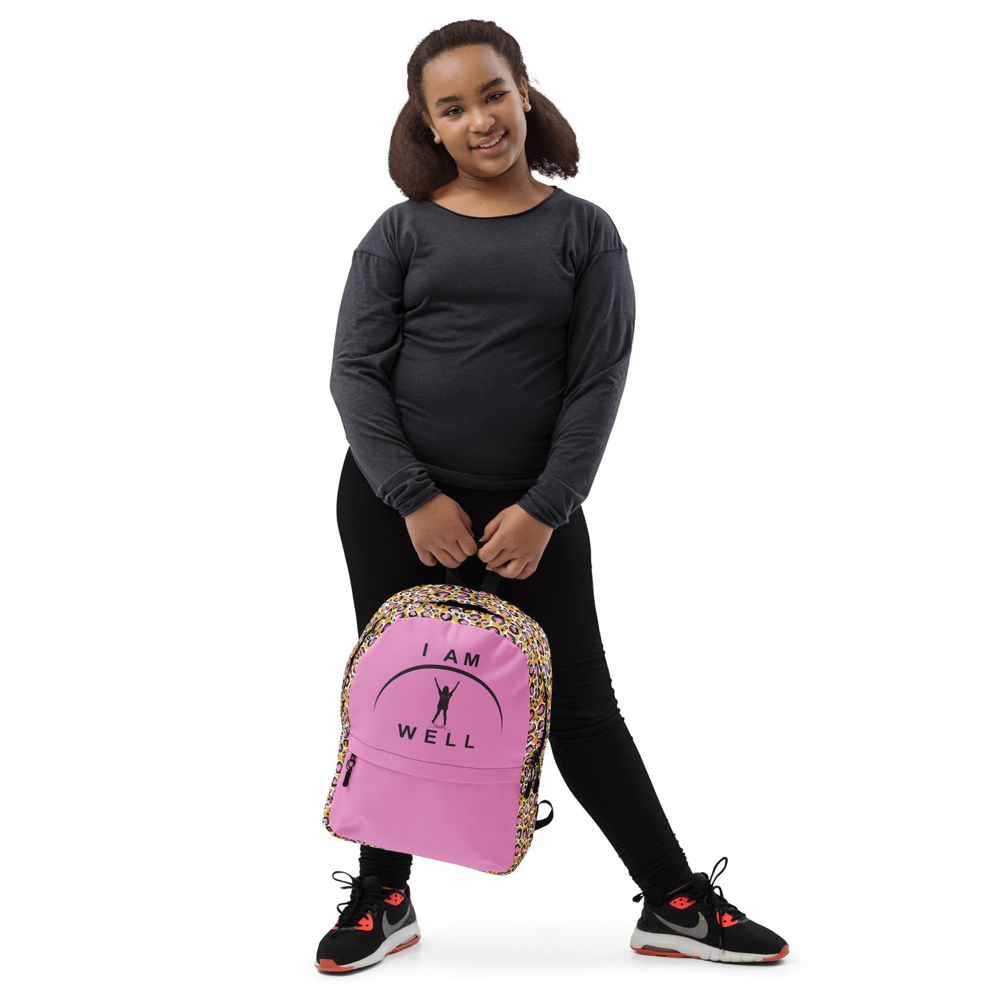 I AM WELL Backpack - Pink Cheetah w/ Black Logo - Young Lady