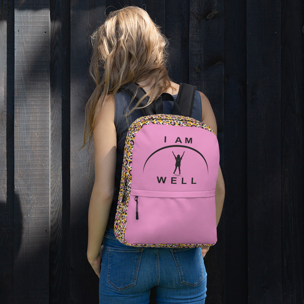 I AM WELL Backpack - Pink Cheetah w/ Black Logo - Young Lady