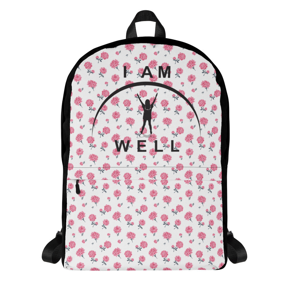 I AM WELL Backpack - Pink Roses w/ Black Logo - Young Lady