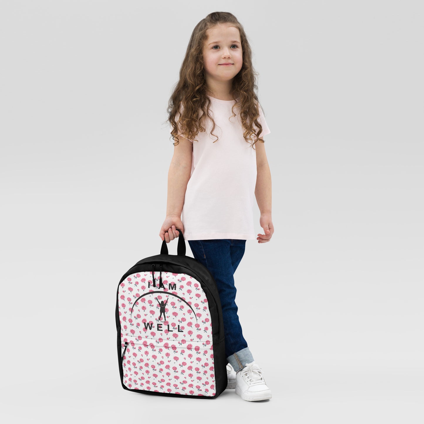 I AM WELL Backpack - Pink Roses w/ Black Logo - Young Lady