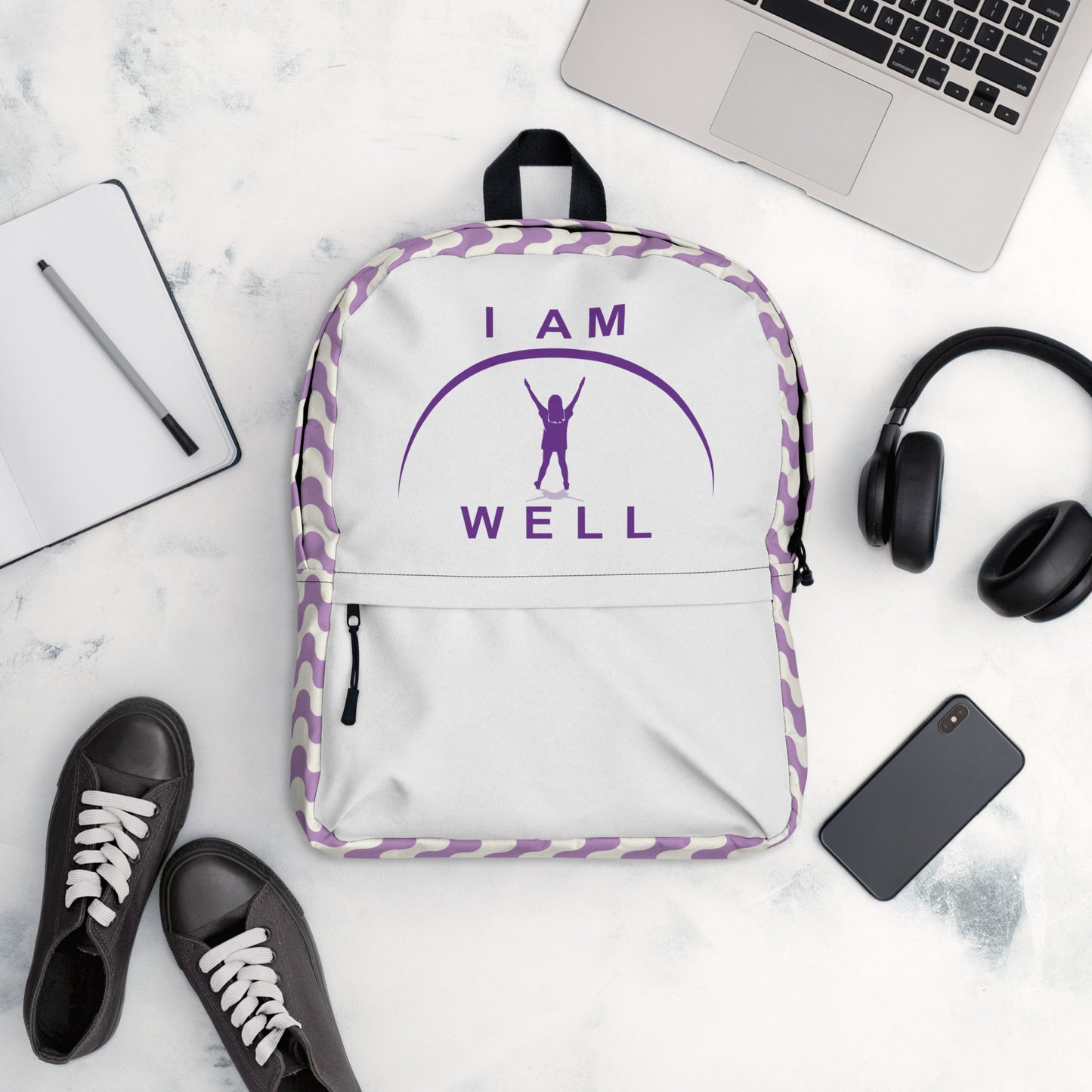 I AM WELL Backpack - Purple Waves w/ Purple Logo - Young Lady