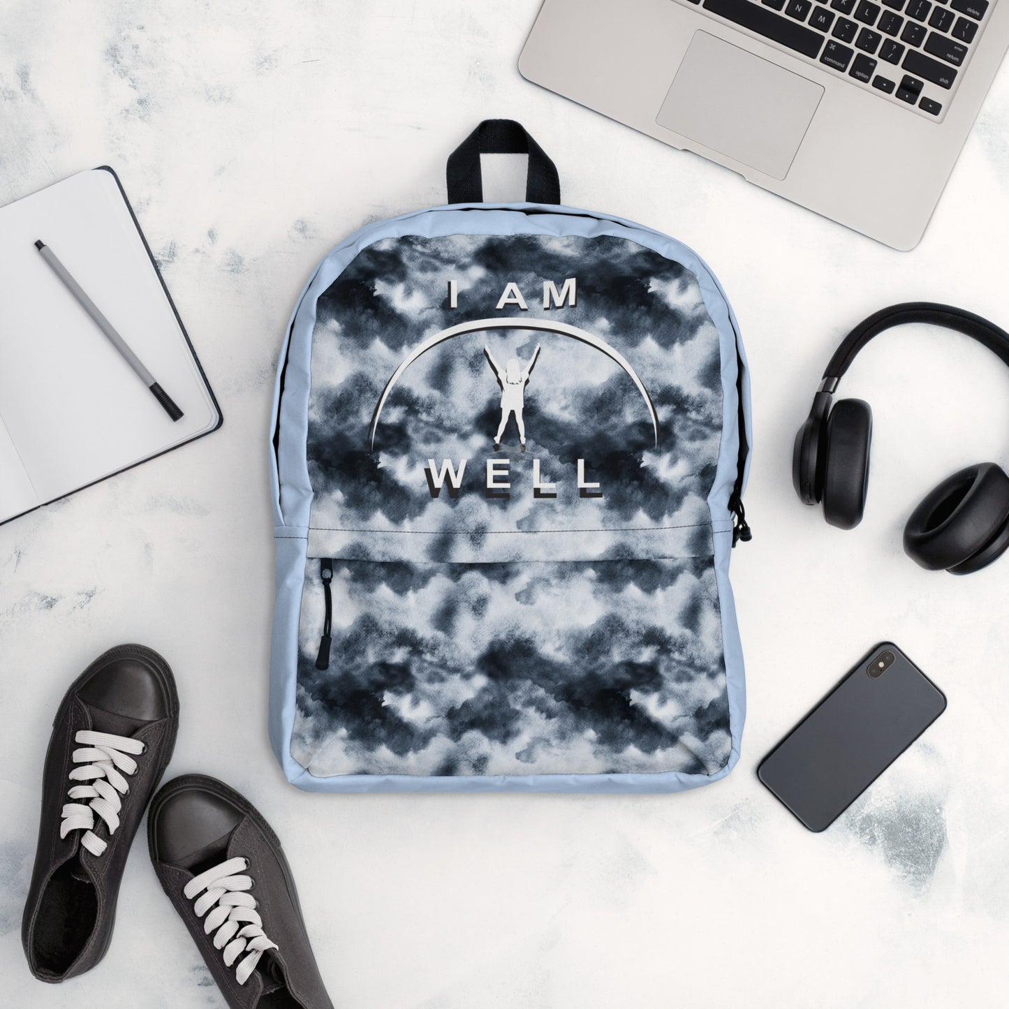 I AM WELL Backpack - Stormy Skies w/ White Shadow Logo - Young Lady