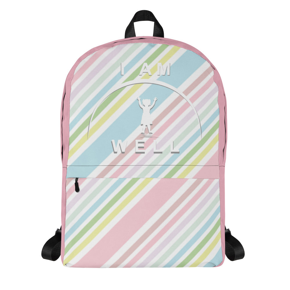 I AM WELL Backpack - Rainbow Stripes w/ White Shadow Logo - Girl