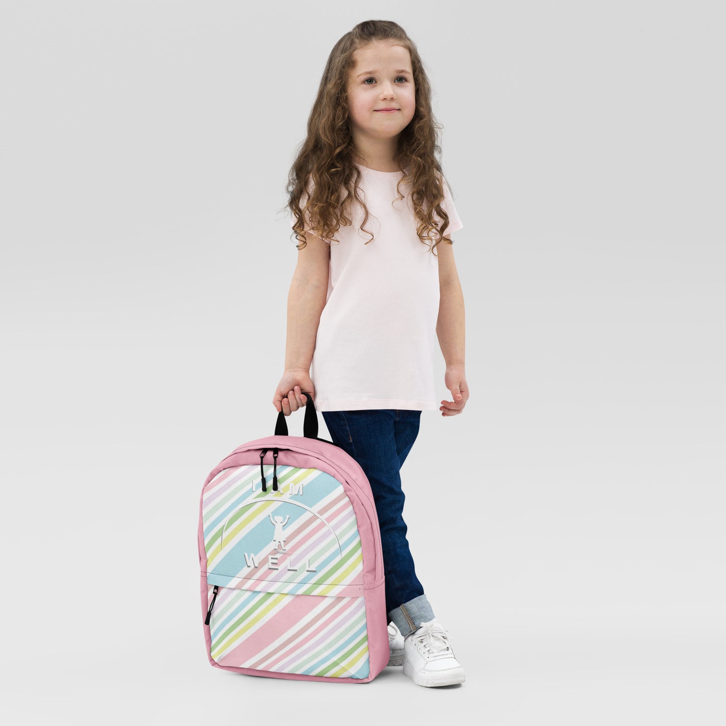 I AM WELL Backpack - Rainbow Stripes w/ White Shadow Logo - Girl