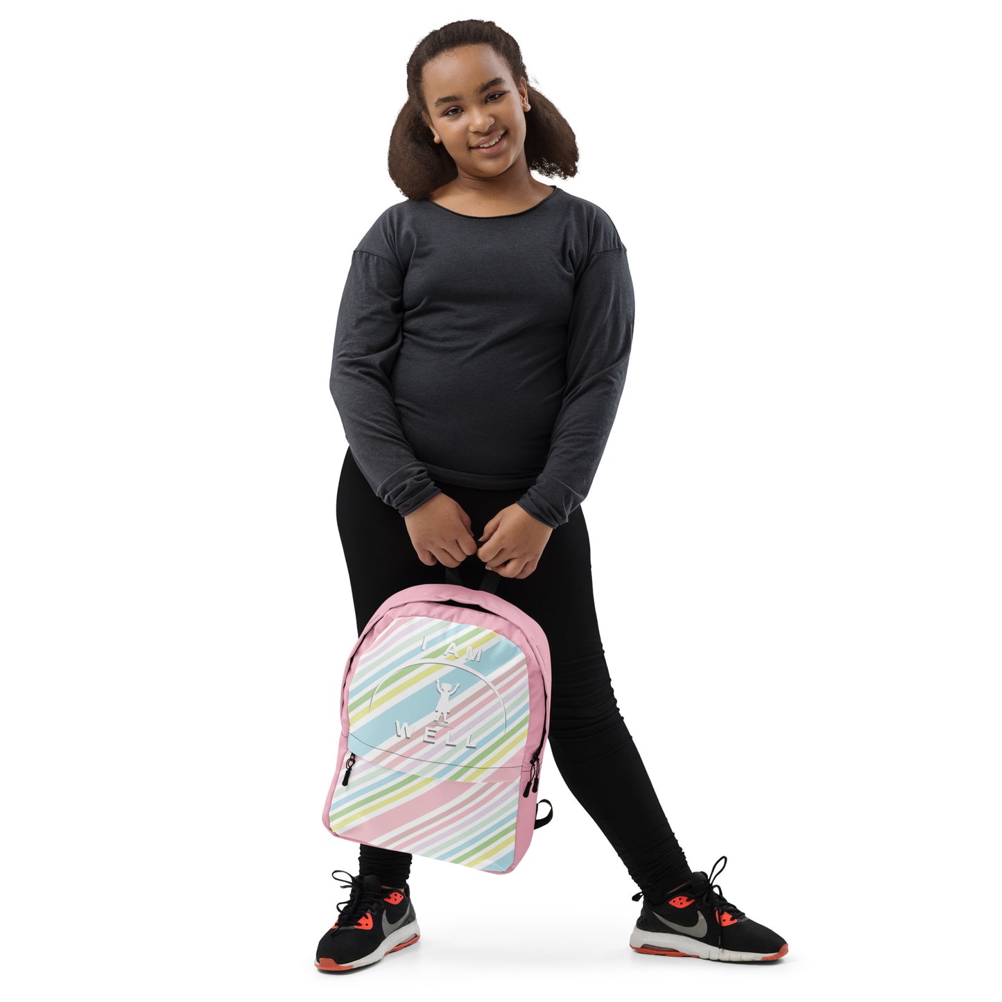 I AM WELL Backpack - Rainbow Stripes w/ White Shadow Logo - Girl