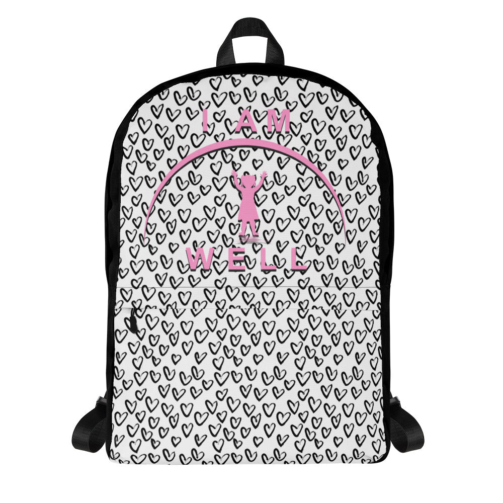 I AM WELL Backpack - Hearts w/ Pink Shadow Logo - Girl