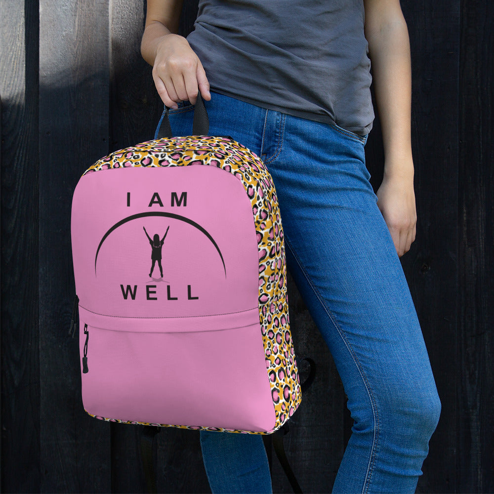 I AM WELL Backpack - Pink Cheetah w/ Black Logo - Young Lady