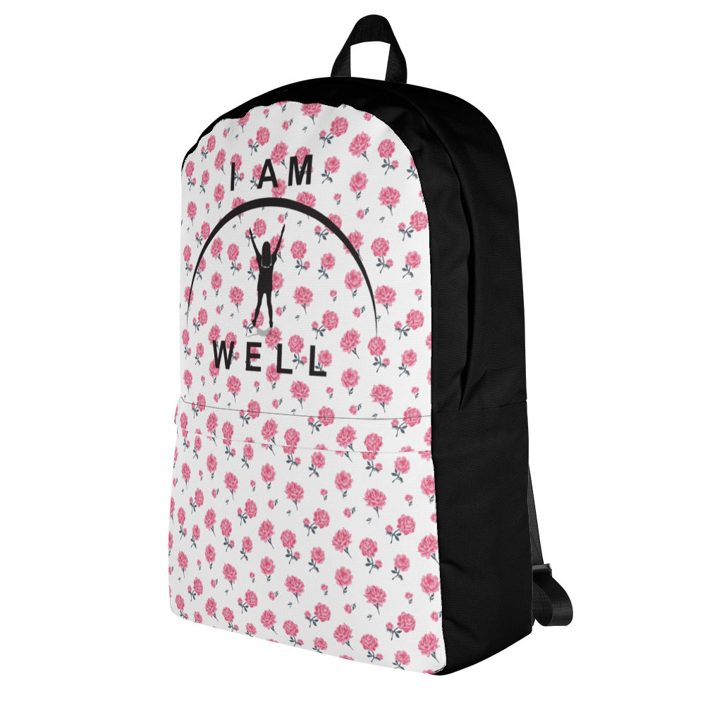 I AM WELL Backpack - Pink Roses w/ Black Logo - Young Lady