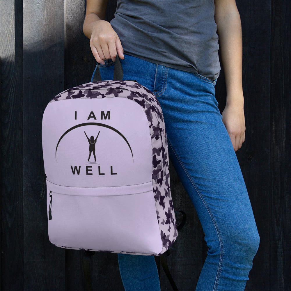 I AM WELL Backpack - Purple Butterflies w/ Black Logo - Young Lady