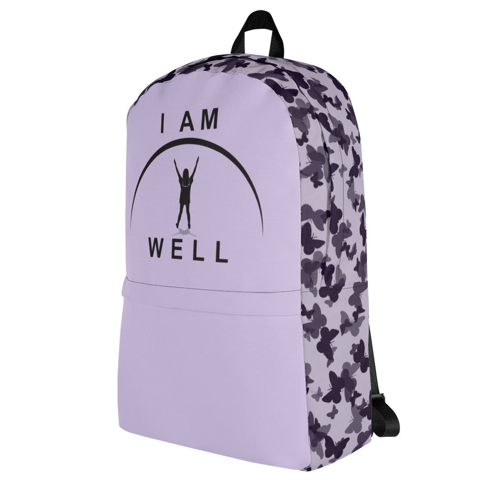 I AM WELL Backpack - Purple Butterflies w/ Black Logo - Young Lady