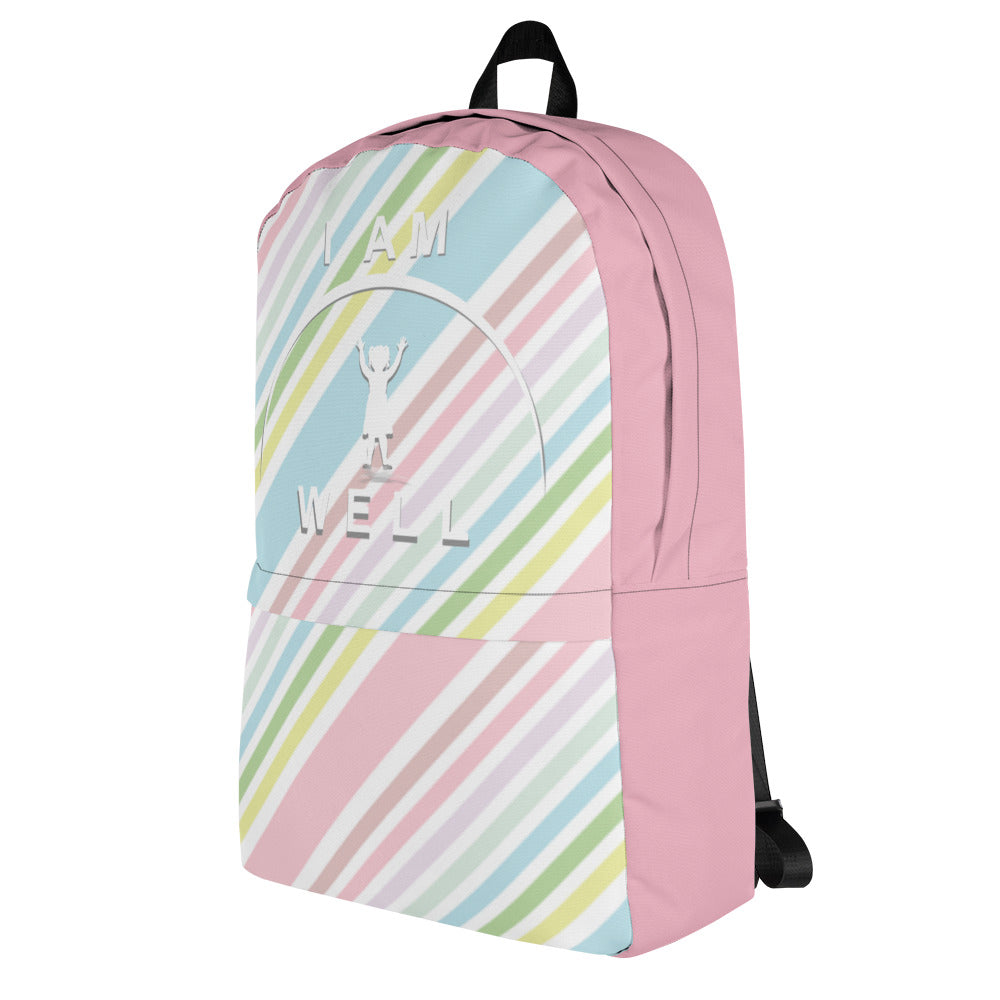 I AM WELL Backpack - Rainbow Stripes w/ White Shadow Logo - Girl