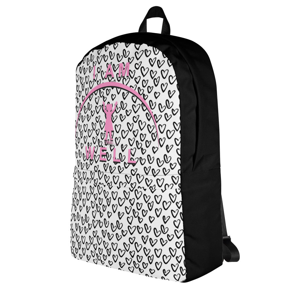 I AM WELL Backpack - Hearts w/ Pink Shadow Logo - Girl