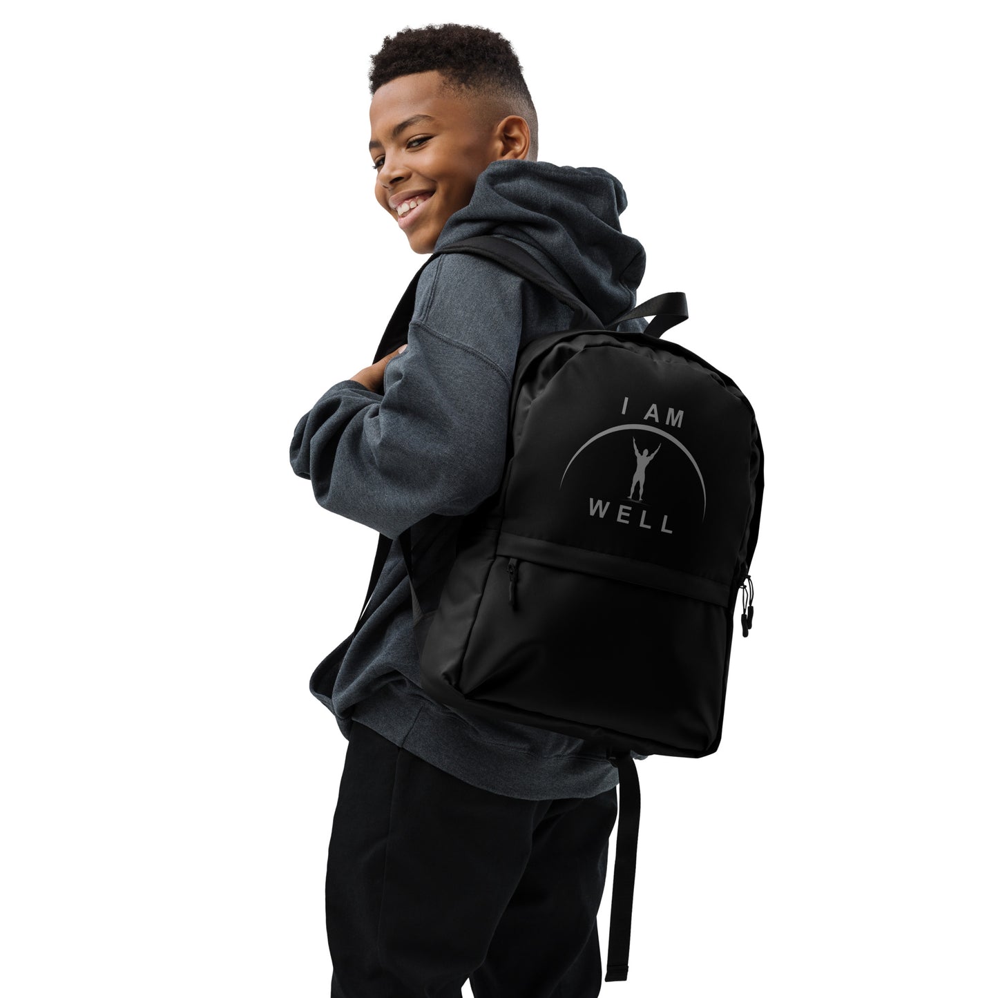 I AM WELL Men's Backpack - Black w/ Grey Logo