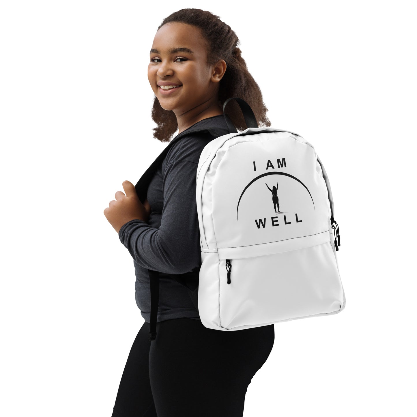 I AM WELL Women's Backpack - White w/ Black Logo