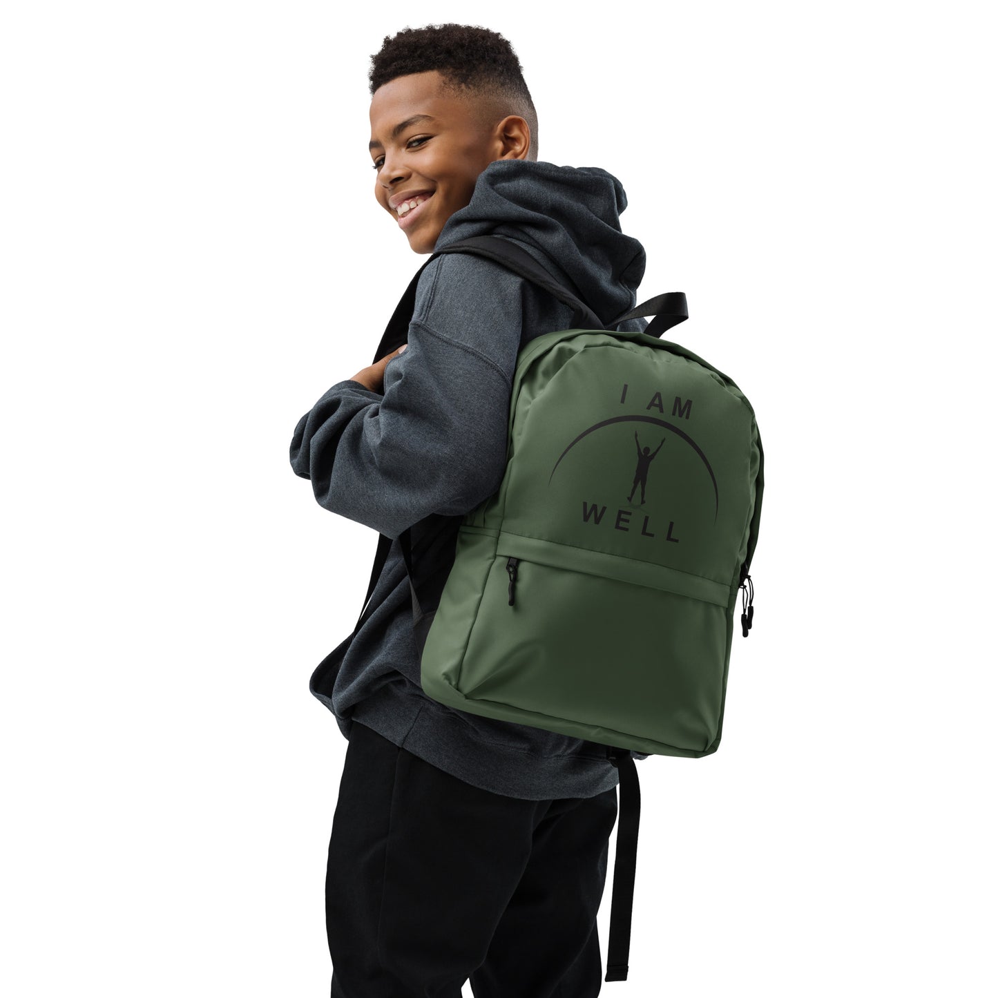 I AM WELL Backpack - Forest Green w/ Black Logo - Young Man