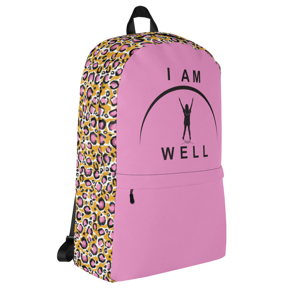 I AM WELL Backpack - Pink Cheetah w/ Black Logo - Young Lady