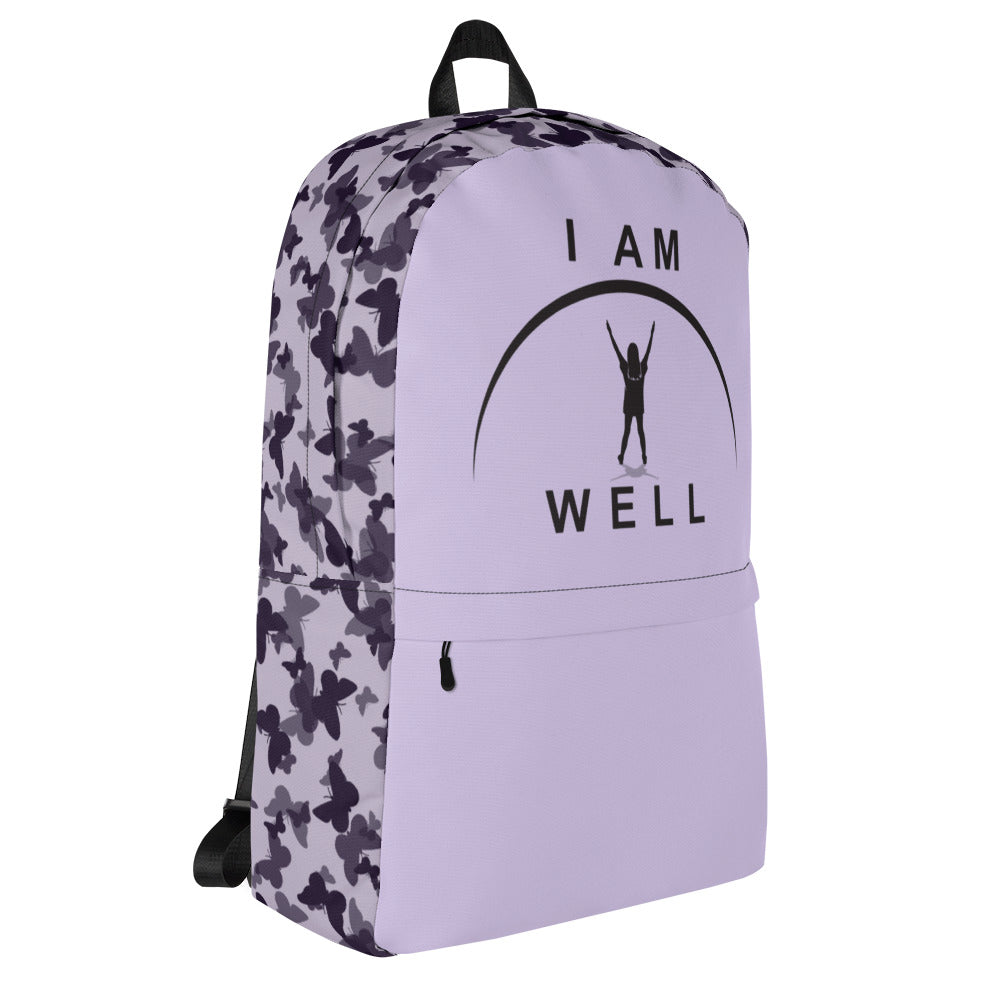 I AM WELL Backpack - Purple Butterflies w/ Black Logo - Young Lady