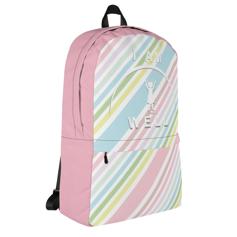 I AM WELL Backpack - Rainbow Stripes w/ White Shadow Logo - Girl