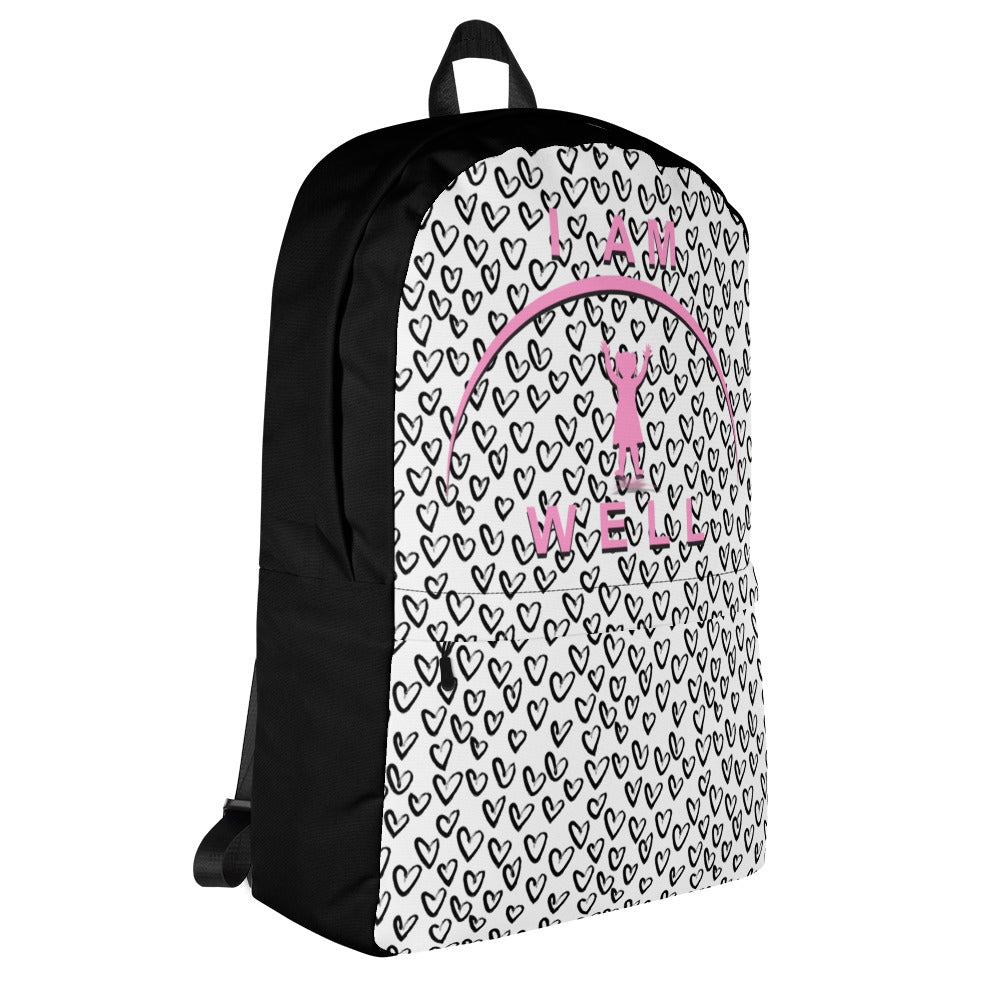 I AM WELL Backpack - Hearts w/ Pink Shadow Logo - Girl