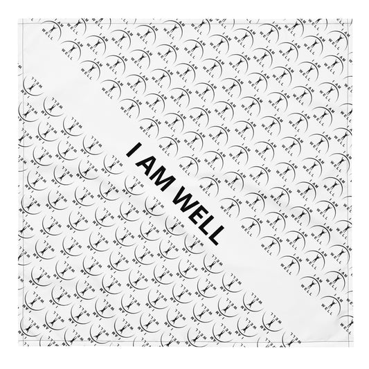 I AM WELL bandana - White w/ Black Logo - Male (I AM WELL declaration written large)