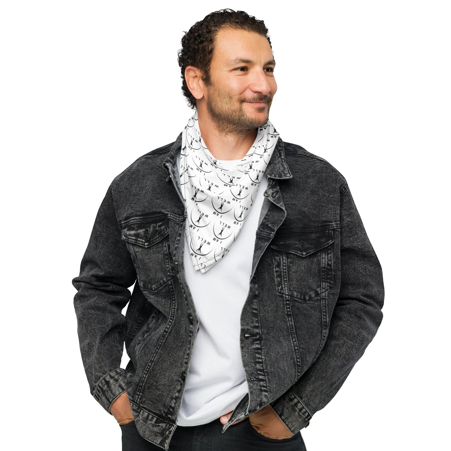 I AM WELL bandana - White w/ Black Logo - Male (I AM WELL declaration written large)