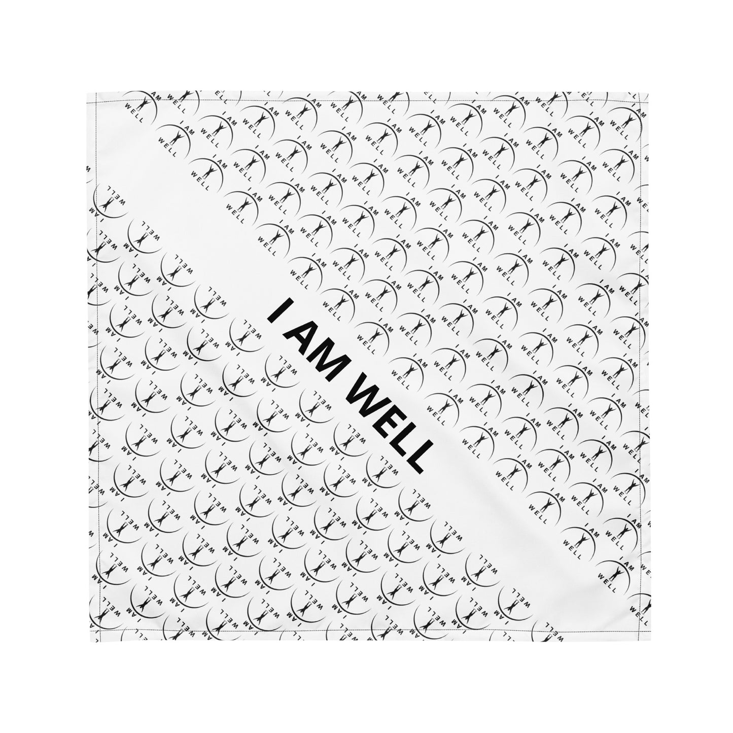 I AM WELL bandana - White w/ Black Logo - Male (I AM WELL declaration written large)