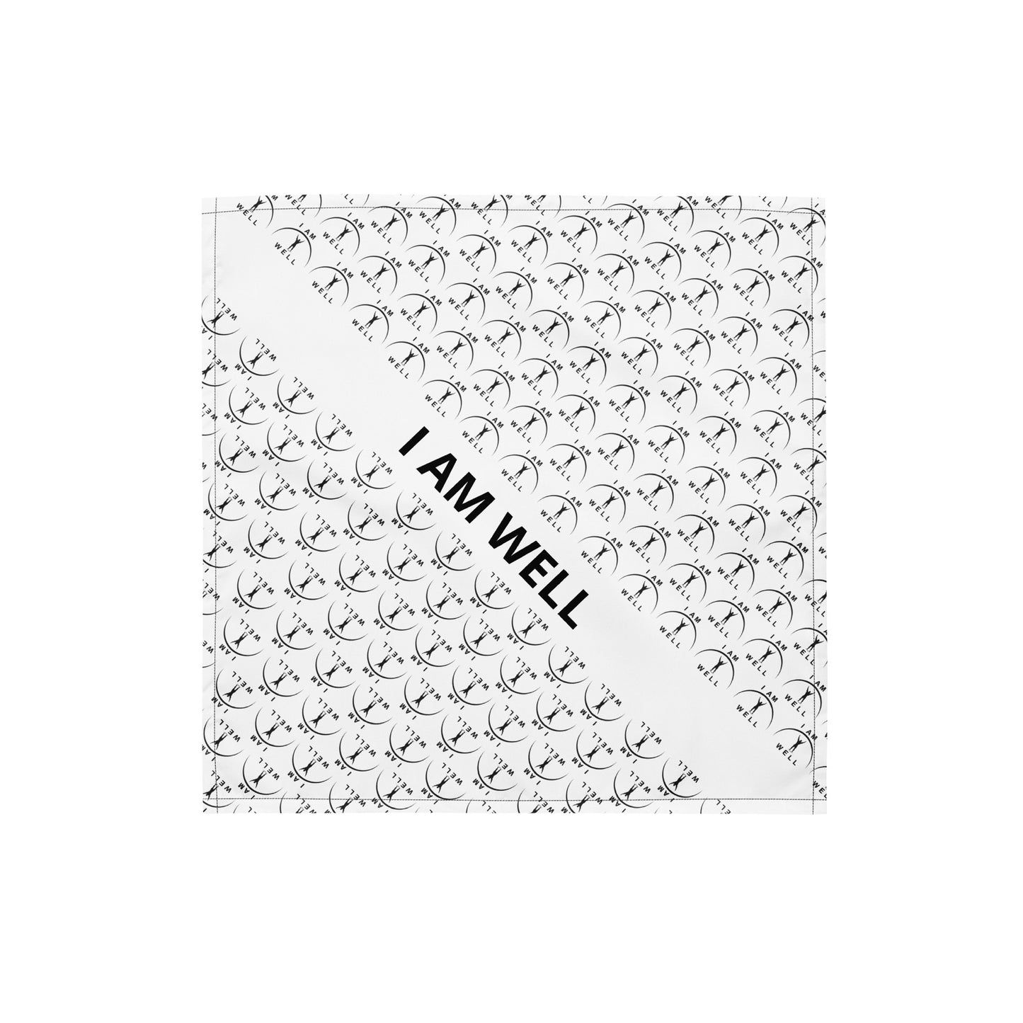 I AM WELL bandana - White w/ Black Logo - Male (I AM WELL declaration written large)