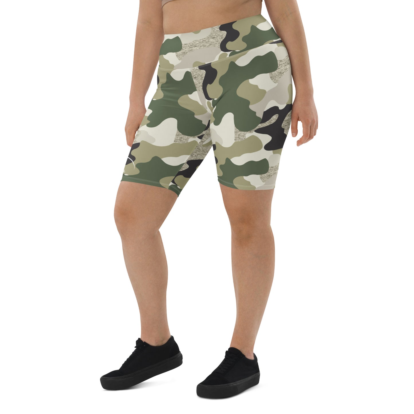 I AM WELL Women's Biker Shorts Camo w/ White Logo