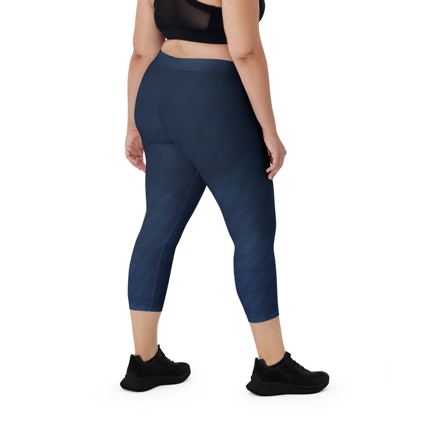 I AM WELL Women's Capri Leggings Navy Pattern w/ White Logo